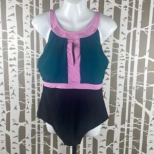 Catalina Color Block High Neck One Piece Swimsuit sz 1X